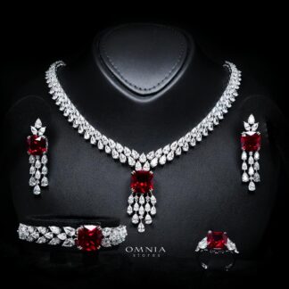 Nazaha Red Luxury Bridal Full Set with High-Quality Simulated Diamonds – Rhodium Plated