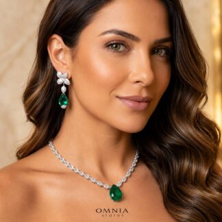 Aretha Green Necklace with Certified Premium Simulated Diamonds in 925 Sterling Silver