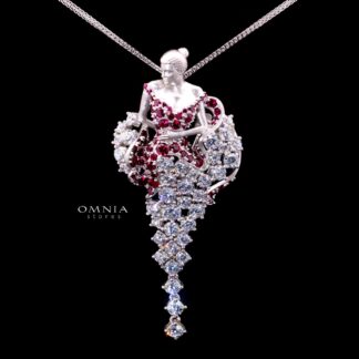 Alodia Ruby Red Necklace with Certified Premium Simulated Diamonds in 925 Sterling Silver