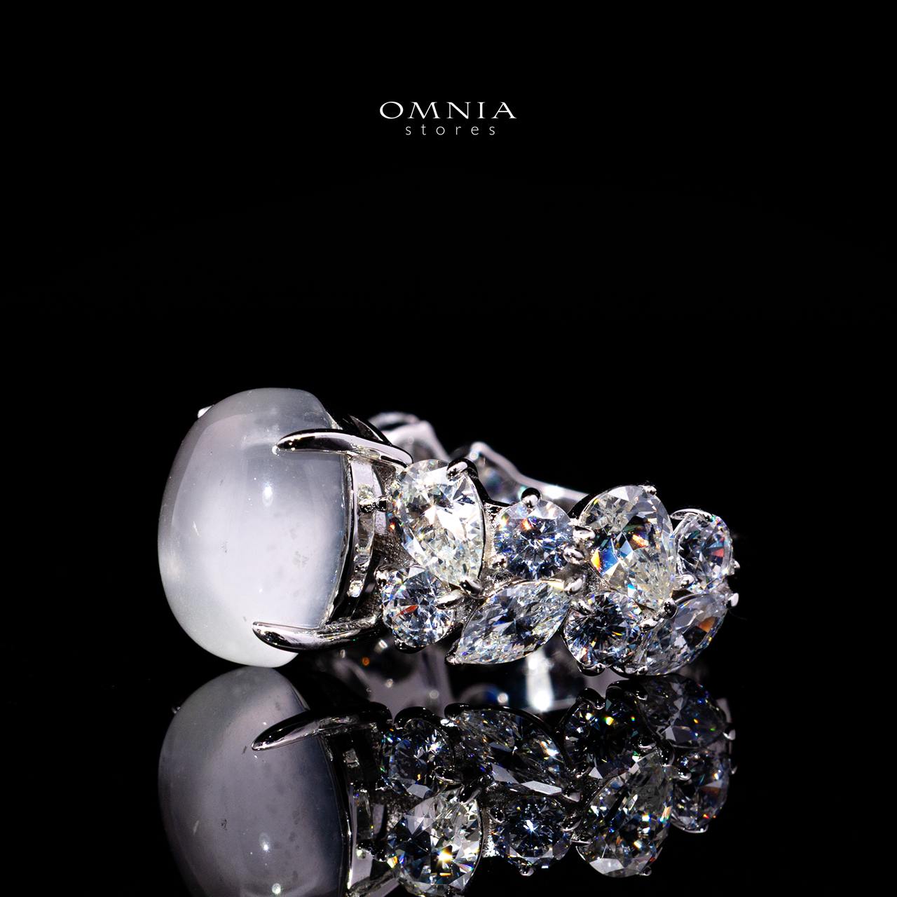 Bela Moonstone Ring with Certified Premium Simulated Diamonds in 925 Sterling Silver - Image 2