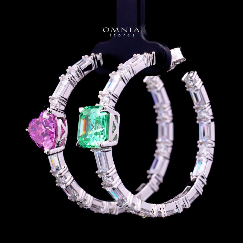 Odesa Green & Pink Hoop Earrings with Certified High-Quality Premium Simulated Diamonds in 925 Sterling Silver - Image 2