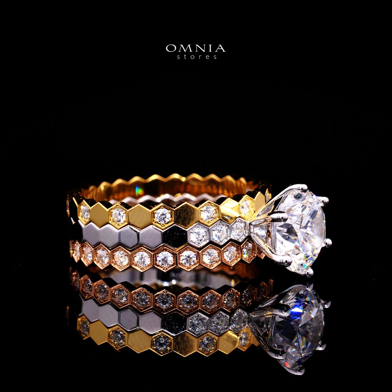 Agnese Tricolor Ring with Certificate | High-Quality Premium Simulated Diamonds in 925 Sterling Silver - Image 2