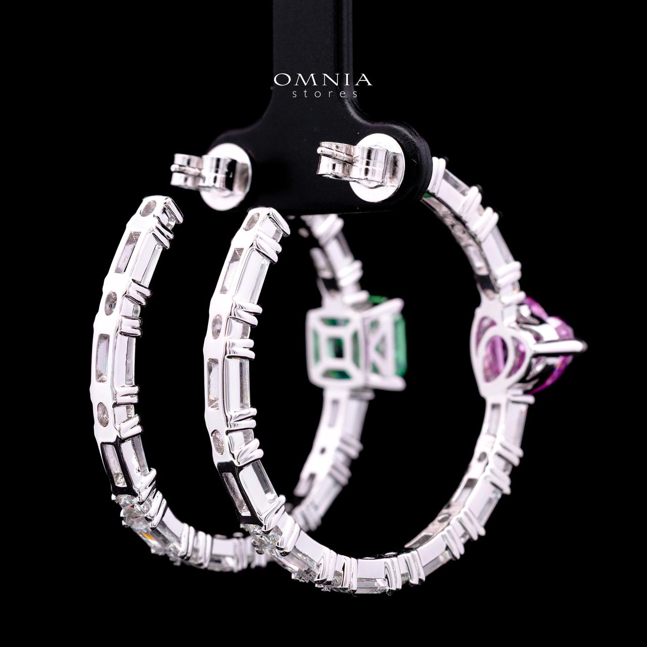 Odesa Green & Pink Hoop Earrings with Certified High-Quality Premium Simulated Diamonds in 925 Sterling Silver - Image 3