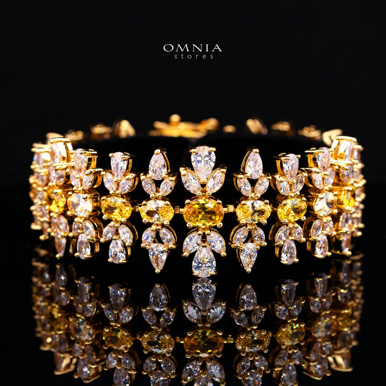Omnia Dema Gold Luxury Bridal Full Set in High Quality Zircon Stone Rhodium Plated - Image 3