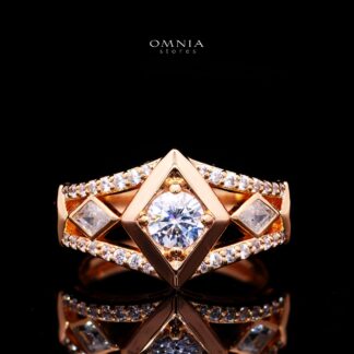 Octavia Rose Gold Premium Rhodium-Plated Alloy Ring with High-Quality Simulated Diamonds