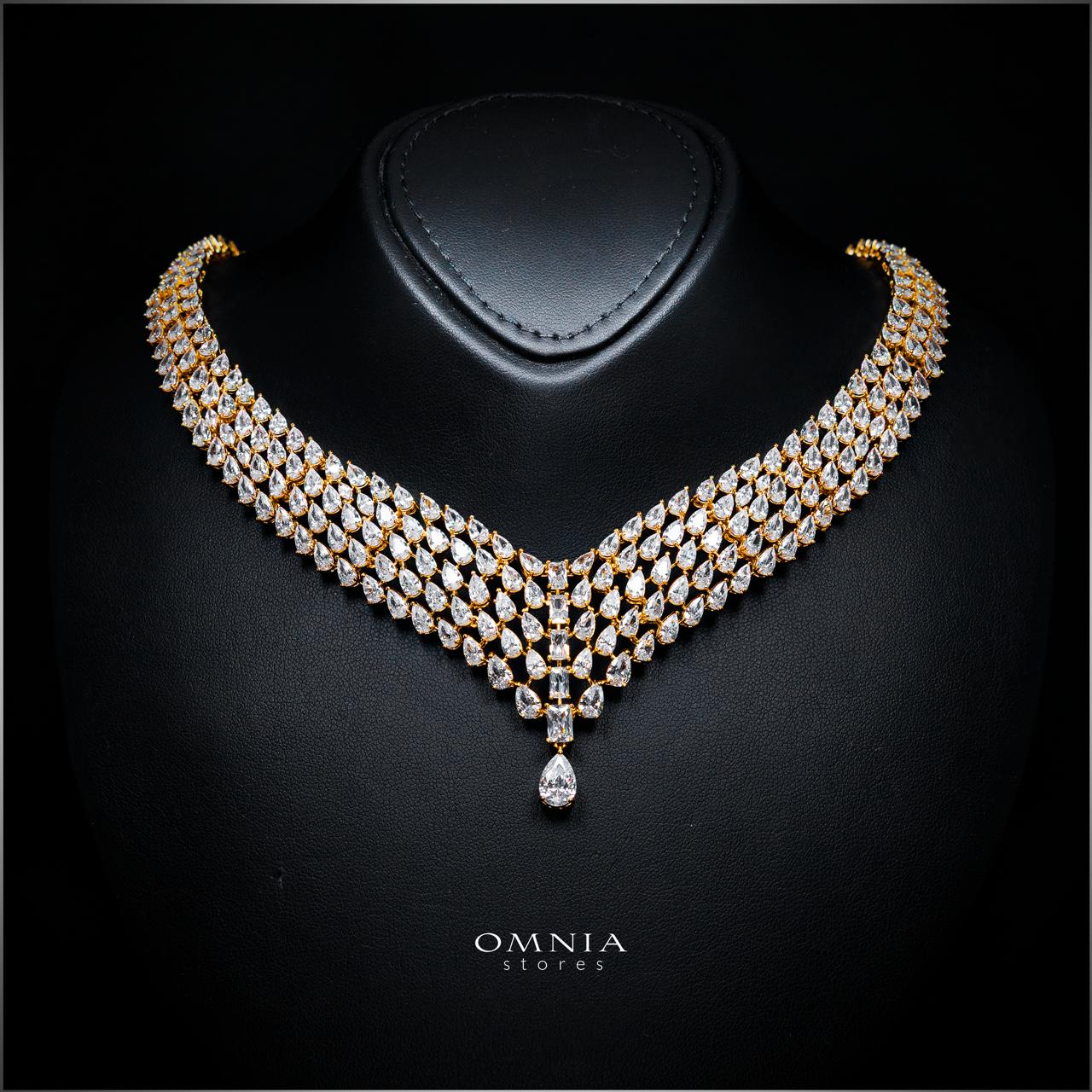 Carina Gold Luxury Bridal Full Set with High-Quality Simulated Diamonds, Rhodium Plated - Image 2